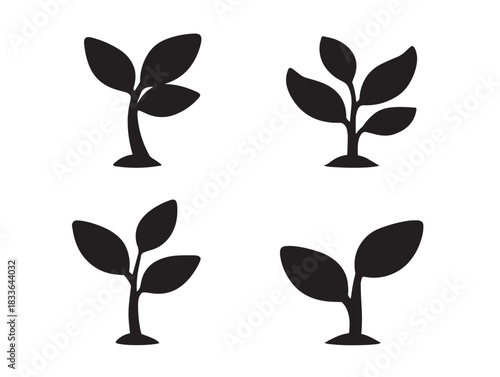 A stunning collection of four gorgeous sprout silhouette icons in black