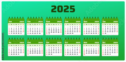 December 2025 Calendar. 2025 Layout, Fresh January 2025 Planner Template. Simple flat illustration