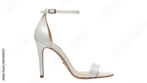 Elegant high heel sandal in white leather isolated on transparent background