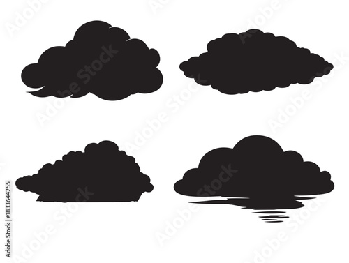 A stunning set of four gorgeous storm cloud silhouette vector icons