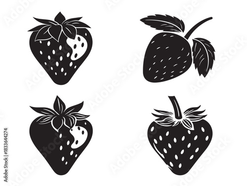 A simple collection of four attractive strawberry silhouette icons