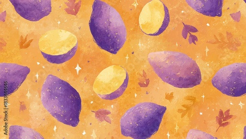 オレンジ背景のさつまいもパターン イラスト素材