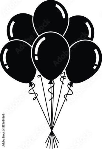 Black Balloons with Ribbons Illustration for Celebrations and Parties