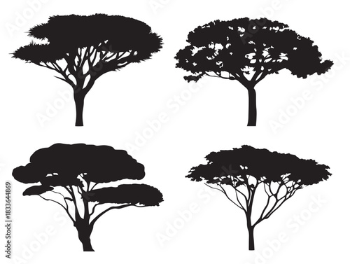 A nice set of four tree stem silhouette icons in attractive black