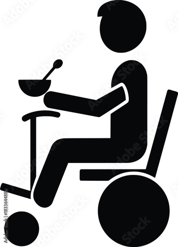 Illustration of person in wheelchair eating bowl disabilities accessibility
