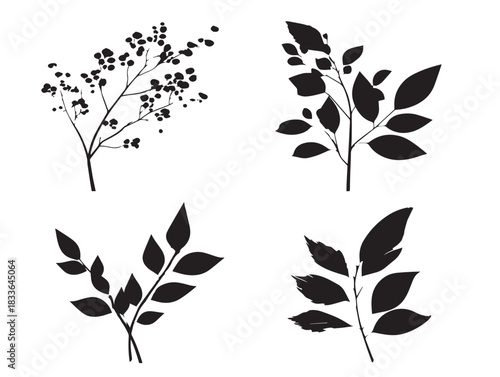 Gorgeous Minimalist Twig Silhouette Vector Icons in Solid Black