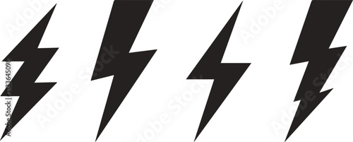 Set lightning bolt. Black lightning bolt vector icons set