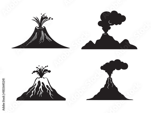 Simple Minimal Volcano Silhouette Graphics for Web and Print