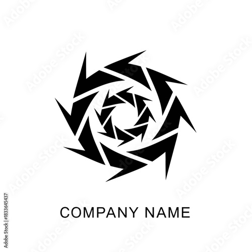 Abstract black spiral logo design featuring rotating arrow shapes vector template design