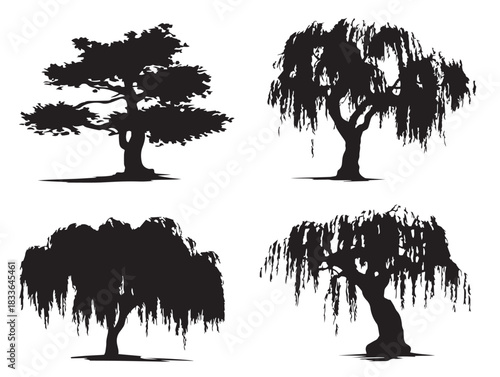 Stunning Minimalist Willow Tree Vector Icons for Landscape Designs