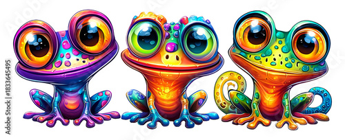 Wallpaper Mural Colorful Magical Frogs with Big Eyes in a Vibrant Cartoon Style Illustration Torontodigital.ca