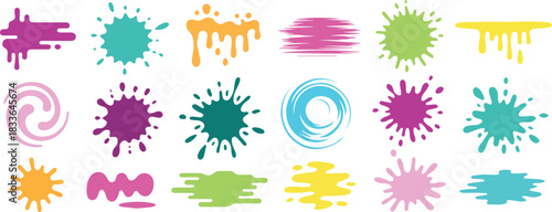 Colorful paint blots collection. Colorful ink splatter and smear vector set