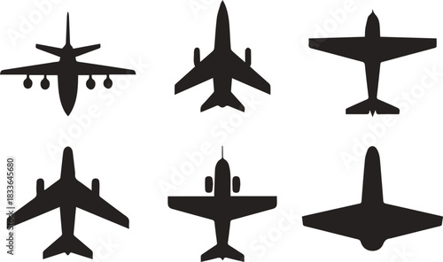 Airplane icon set vector silhouette