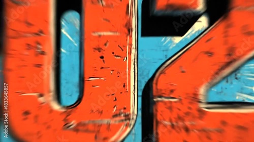 Close-up of weathered 2020 sign against blue backdrop
