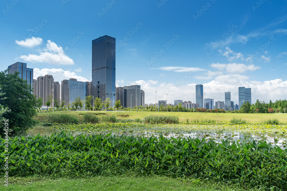 Fototapeta premium Lakeside modern office building in China