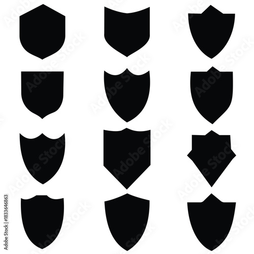 Black line shield icon set in vintage style. Protect shield security icons. set of shields. 
