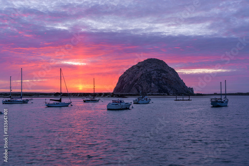 Sunset Morro Bay - A colorful sunset view of Morro Bay on a calm Spring evening. Morro Bay, California.