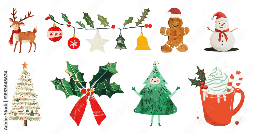Fototapeta premium PNG Festive holiday decorations collection, element set on transparent background