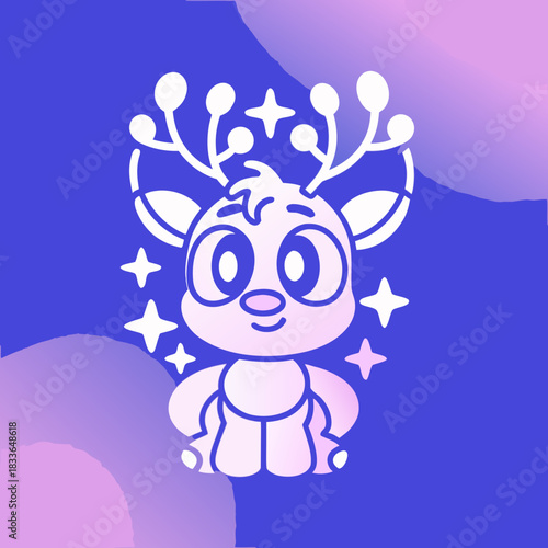 Cute cartoon deer with antlers and stars animal fawn