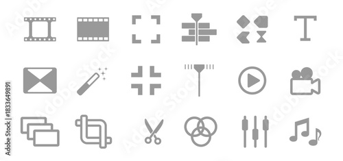 video editing icon editor content creator gray symbol bundle
