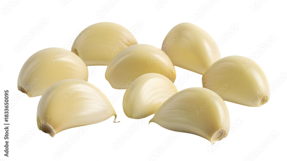 Fototapeta premium Pile of fresh garlic cloves isolated on transparent background