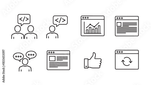 Web Development Thin Line Icons Set Vector Coding Webpage Statistics Feedback Refresh SEO