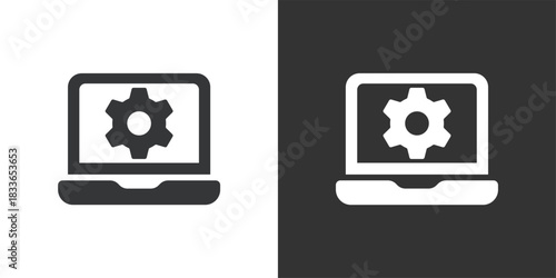 Laptop System Settings icon. Solid glyph series icon