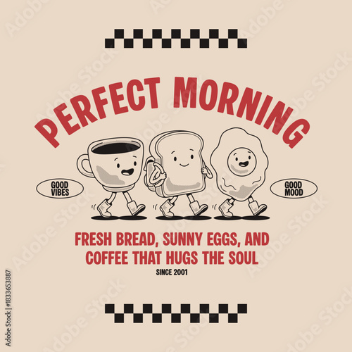 cartoon character of coffee for breakfast Graphic Design for T shirt Street Wear and Urban Style	