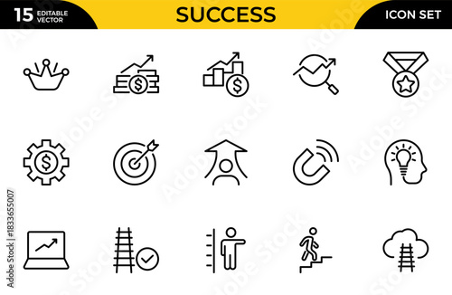 Success line icon set. Big UI icon set in a flat design. Thin outline icons pack. Vector illustration