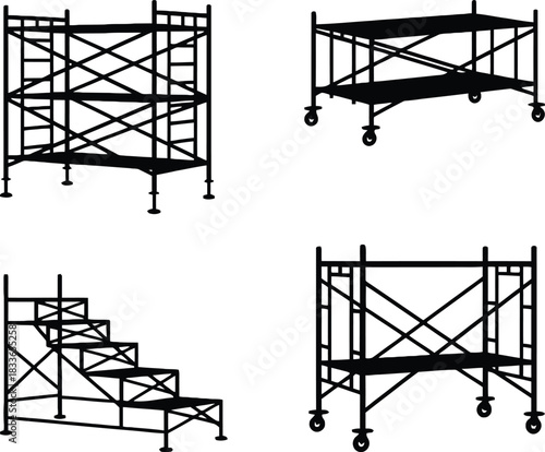 Construction Scaffolding Set – Mobile, Modular, Stair, Industrial Framework Icons
