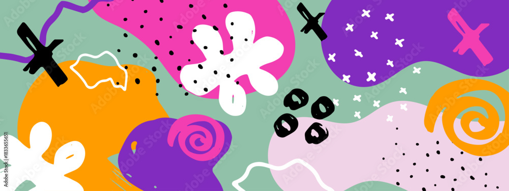 Fototapeta premium Playful Abstract Hand Drawn Design with Bright Organic Forms