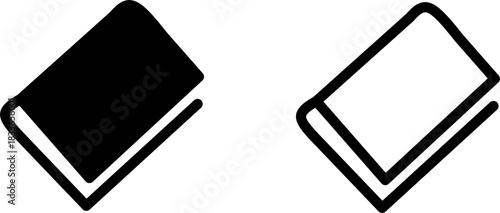 Minimalist tilted book icons in solid and outline styles, perfect for education, library, reading apps, publishing logos, and modern graphic design projects.