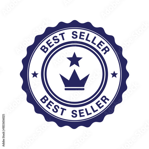 Best seller product badge with crown and stars icon Vector