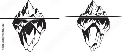 Two icebergs divided by a horizontal line silhouette