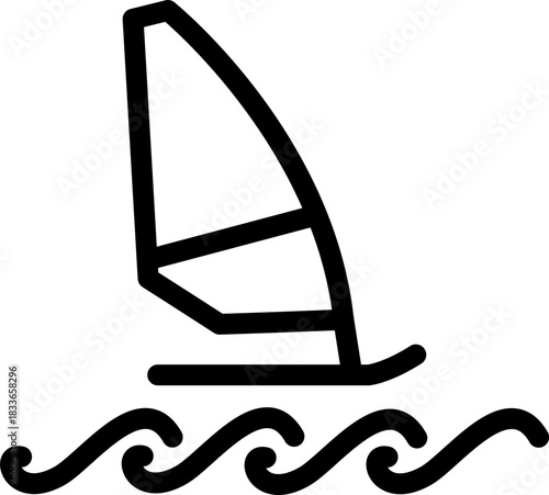 Windsurfing water sport icon on ocean waves