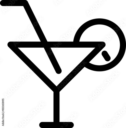 Minimalist outline icon of a cocktail drink with straw and citrus garnish