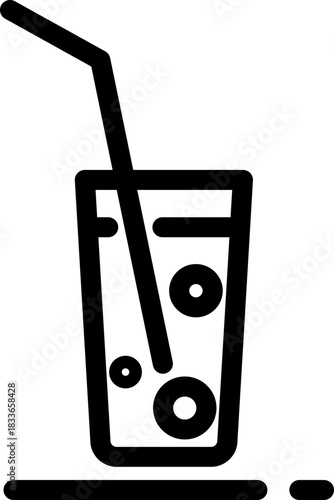 Refreshing Drink Icon with Straw and Bubbles