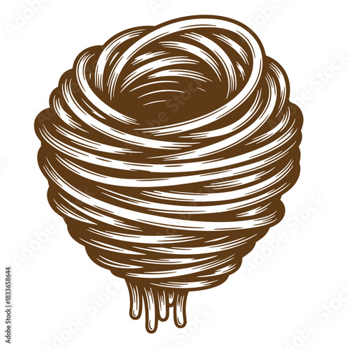Artistic sketch of a tempting swirl of melted chocolate illustration on a white background