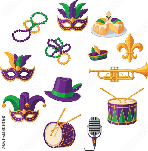 Vector Collection of Mardi Gras Celebration Items