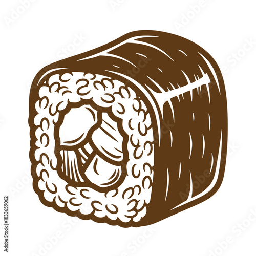 Artistic sketch vintage illustration of delicious fresh japanese sushi roll isolated
