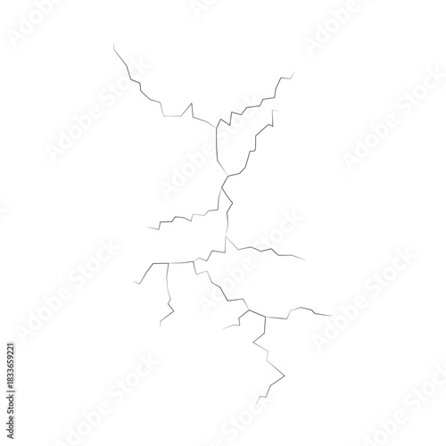 Wall cracks with broken texture. Ground earthquake effect. Hole lines on earth and ice isolated on white background. Rock destruction scratch. crack Vector . black fractures top view.