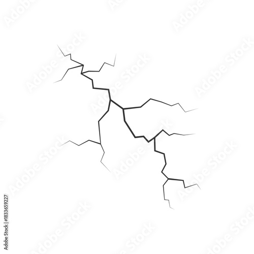 Wall cracks with broken texture. Ground earthquake effect. Hole lines on earth and ice isolated on white background. Rock destruction scratch. crack Vector . black fractures top view.
