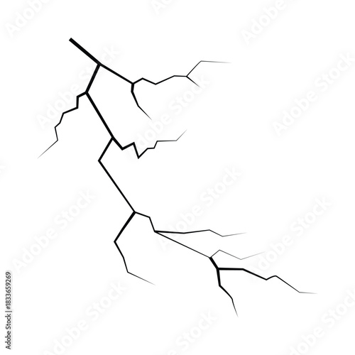 Wall cracks with broken texture. Ground earthquake effect. Hole lines on earth and ice isolated on white background. Rock destruction scratch. crack Vector . black fractures top view.