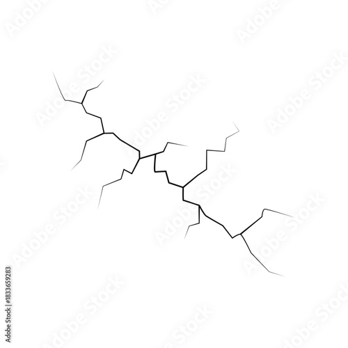 Wall cracks with broken texture. Ground earthquake effect. Hole lines on earth and ice isolated on white background. Rock destruction scratch. crack Vector . black fractures top view.