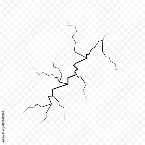 Wall cracks with broken texture. Ground earthquake effect. Hole lines on earth and ice isolated on white background. Rock destruction scratch. crack Vector . black fractures top view.