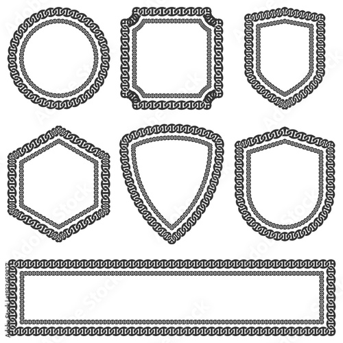 Elegant chain pattern frame with metallic links forming a stylish decorative border, perfect for labels, posters, packaging, and modern design projects.