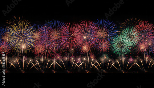 Fuochi d’artificio multicolore nel cielo notturno. Generative AI