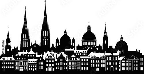 Historic european city silhouette with iconic cathedral spires grand domes and charming vintage architectural elements creating a timeless urban landscape