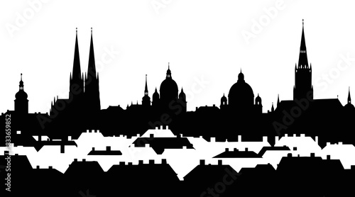Historic european city silhouette featuring ornate cathedral spires elegant domes and charming vintage rooftops ideal for architectural and travel themes