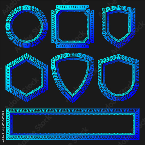 Elegant blue chain pattern frame with metallic links forming a stylish decorative border, perfect for labels, posters, packaging, and modern design projects.